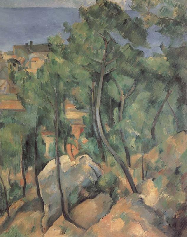 Paul Cezanne Boulders,Pine trees and sea at l-estaque oil painting picture